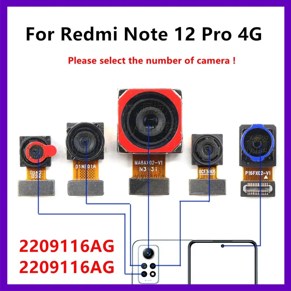 Front Rear Camera For Xiaomi Redmi Note 12 Pro 4G Wide Back Facing Main Camera Module Flex Cable Smartphone Repair Parts