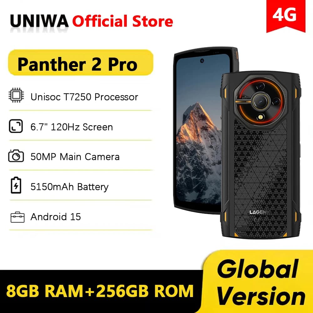 LAGENIO Panther 2 Pro 4G Smartphone ultrasottile da 6,7 pollici HD 8GB + 256GB Telefono cellulare robusto 50MP 5150mAh Cellulare Android 15 NFC