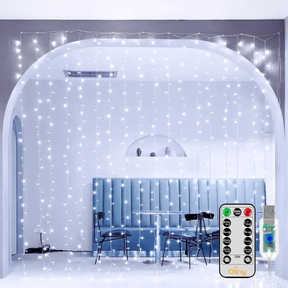 Luci per tende a LED fata Telecomando USB impermeabile 300 LED per camera da letto Natale Festa di nozze Patio Giardino Decorazioni per interni ed esterni