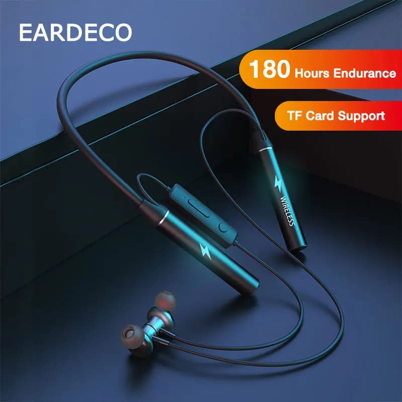 EARDECO Riproduzione di 180 ore Cuffie Bluetooth Cuffie wireless per basso Auricolari con microfono Archetto da collo stereo Cuffie sportive Scheda TF