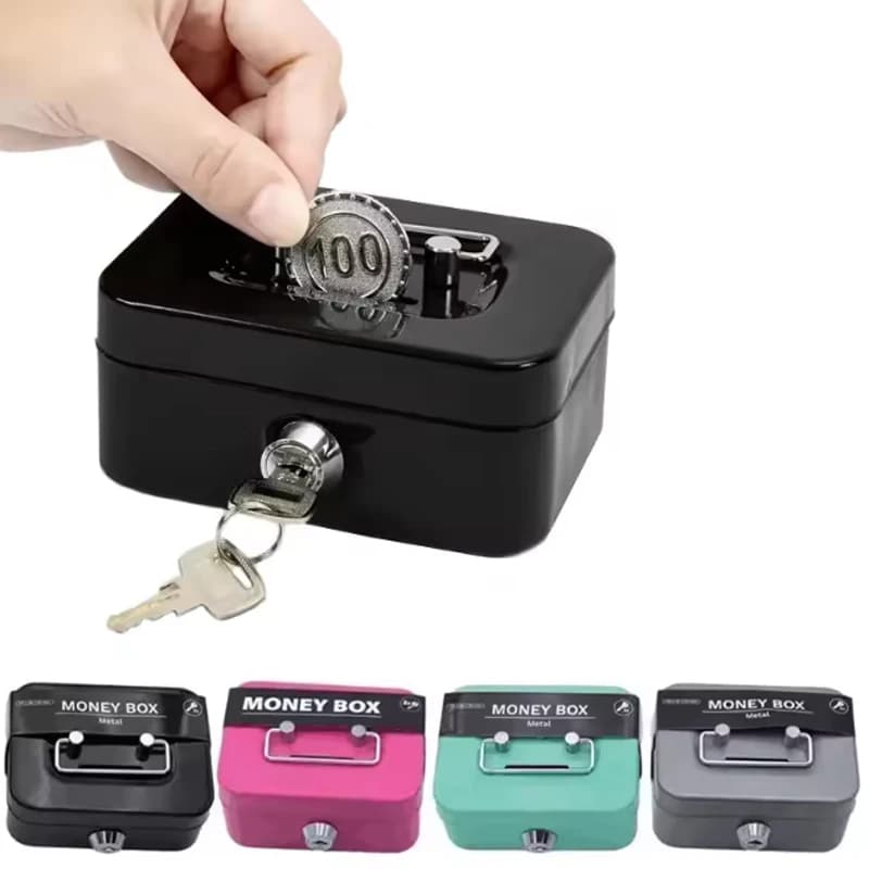 1PC Lockable Safe with Key - Portable Metal Safe, Creative Coin Organiser & Sturdy Storage Box for Kids