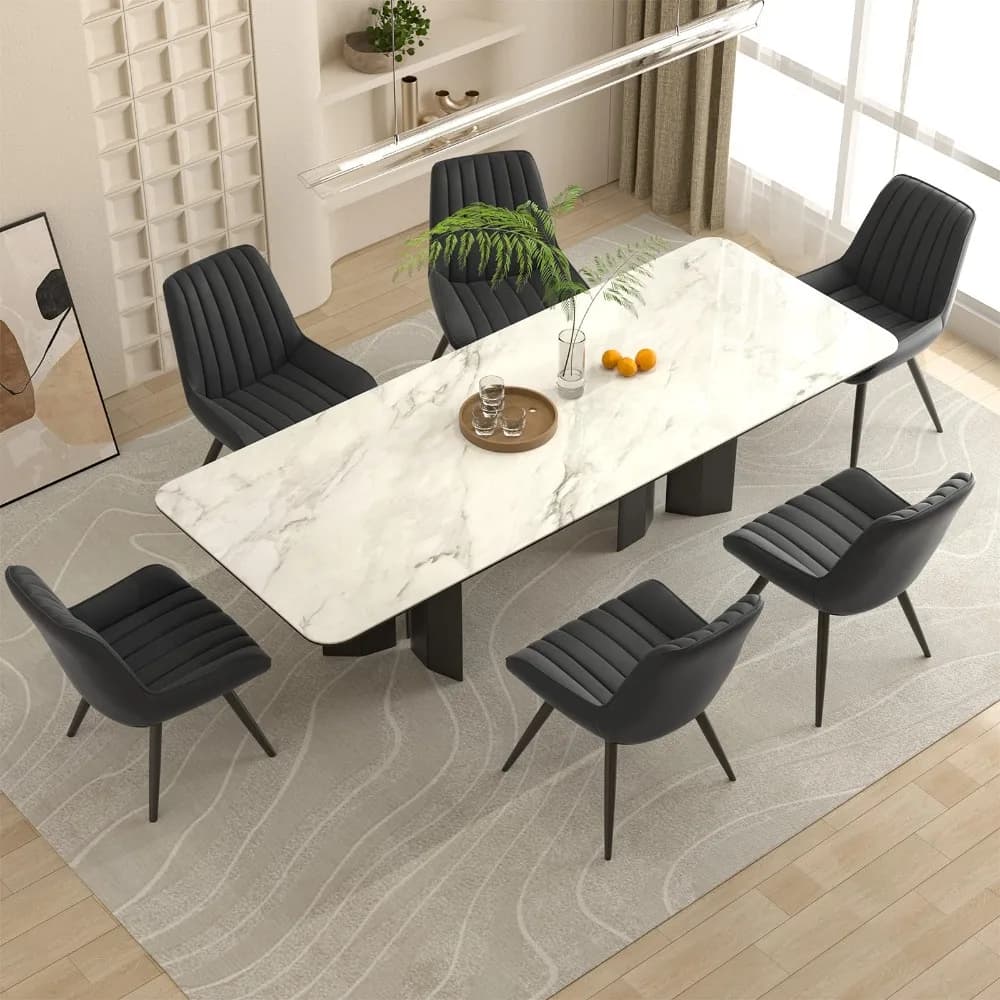 Modern Dining Chairs Set of 6, Fabric Dining Room Chairs with Soft Backrest and Seat, Comfortable Thick Cushion