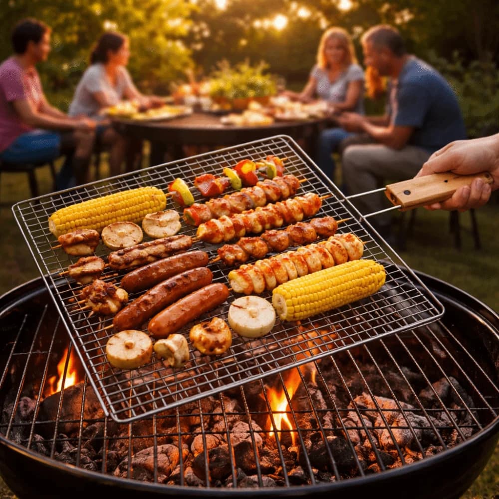 Cestello per Barbecue in Acciaio Inox, Antiaderente, Portatile, Rete per Pesce Grigliato, Antiruggine, Griglia Multiuso per Barbecue