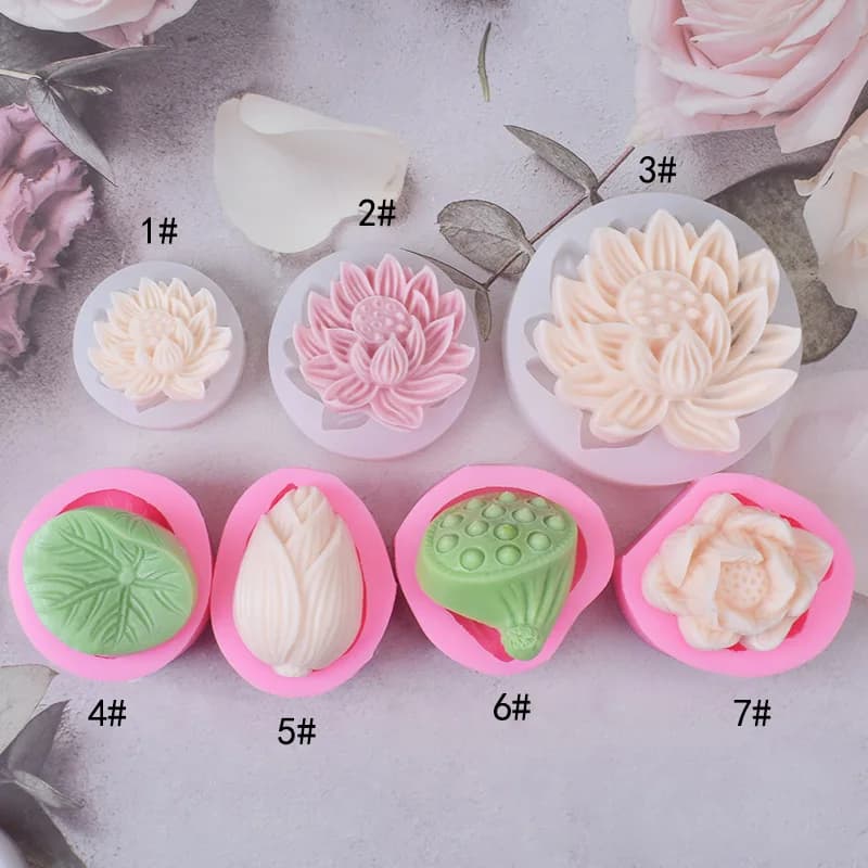 Aomily Lotus Flower Leaf Lotus Seed Silicone Molds for Cake Moulds for Dark Sugar Craft Moulds for Chocolate Cake Baking Accessories