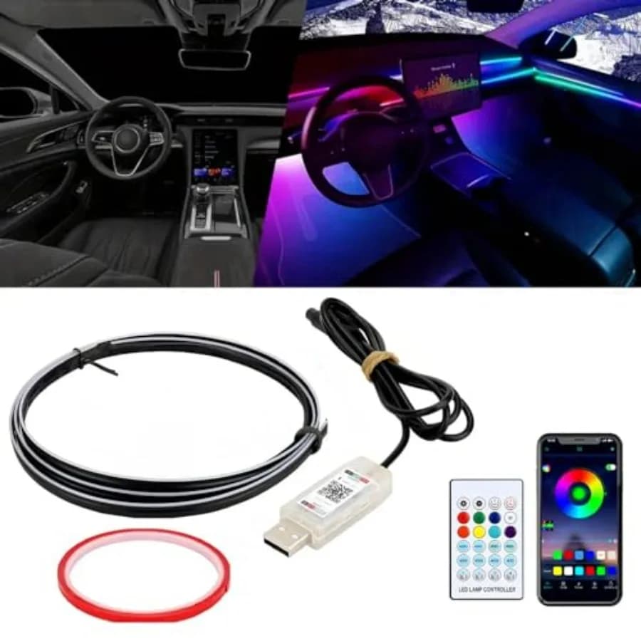 Interior Car Ambient Lighting Kit, 43.3 Inches RGB USB LED Ultrathin Acrylic Strip Lights Neon Accessories for Cars Truck SUV C