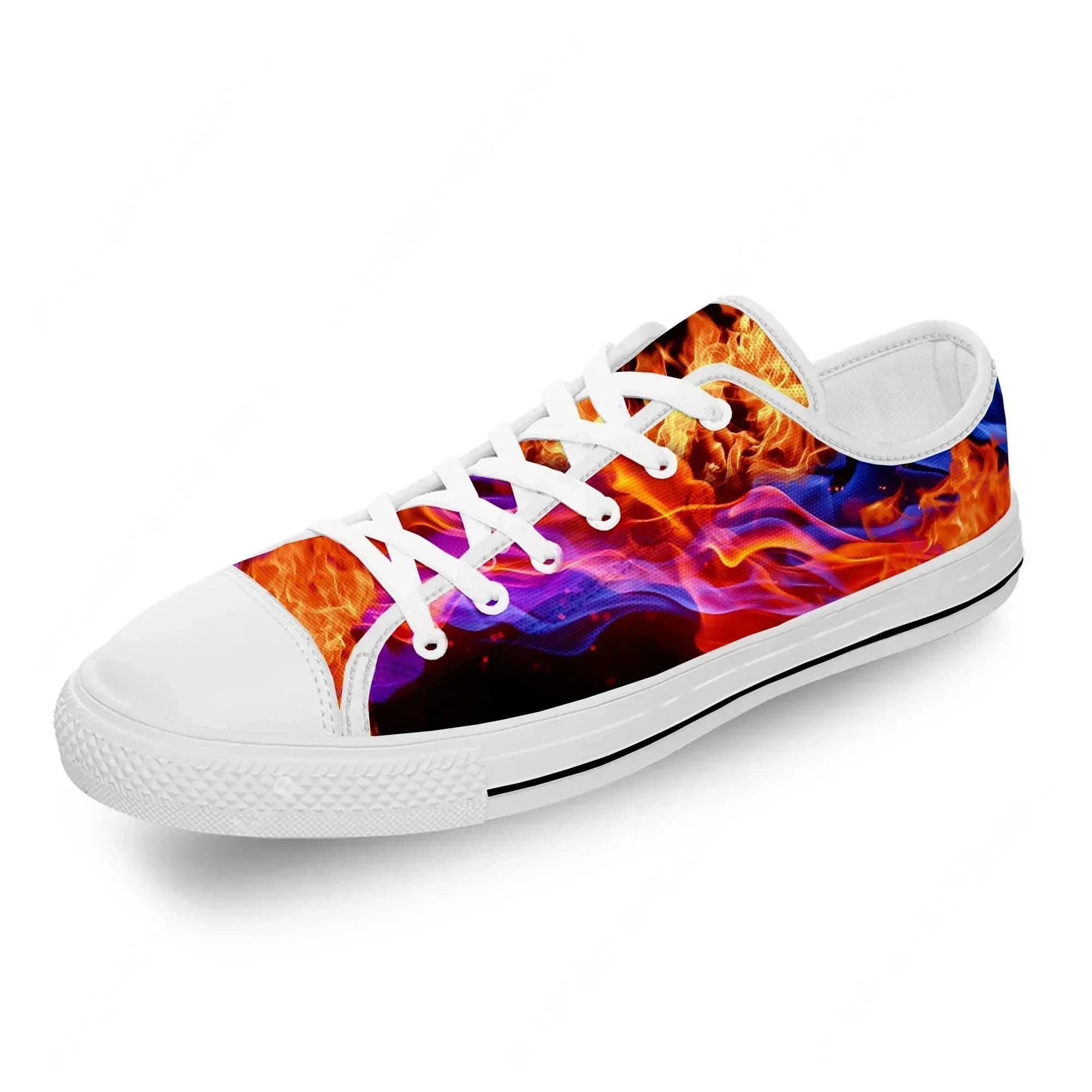 Anime Cartoon Flaming Flame Fire White Cloth Fashion 3D Print Low Top Canvas Shoes Men Women Lightweight Breathable Sneakers