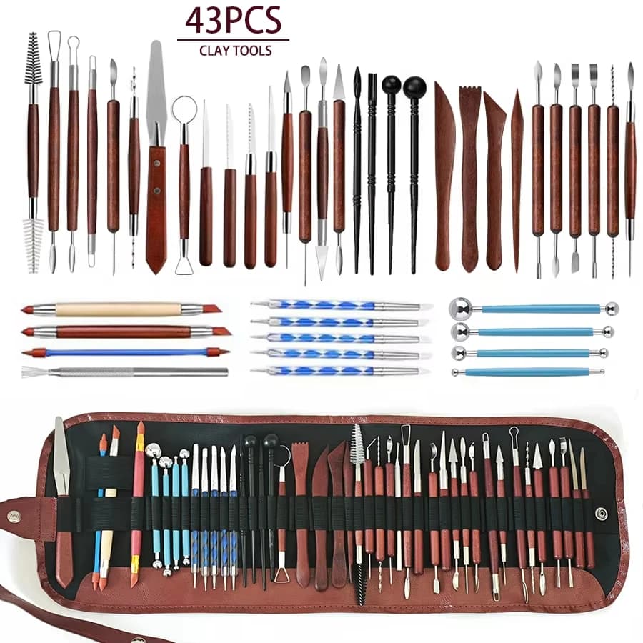 Kit di strumenti per argilla ceramica 43/25 pezzi, strumenti per scolpire l'argilla polimerica, set di strumenti per argilla ad aria per artigianato ceramico, intaglio, modellatura, modellatura