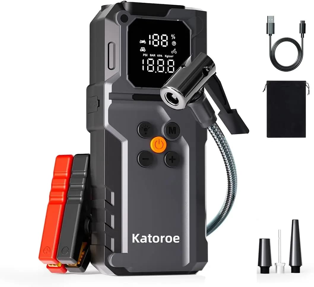 Avviatore di emergenza per auto 5000A con compressore d'aria, gonfiatore per pneumatici 150PSI per motori diesel a gas da 9,0 litri/7,0 litri, luce a LED