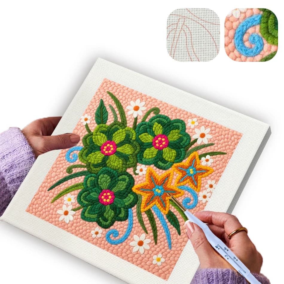 GATYZTORY punch needle embroidery Yarn 25x25cm wooden embroidery hoops Flowers green wall decoration handmade painting Bold Neon