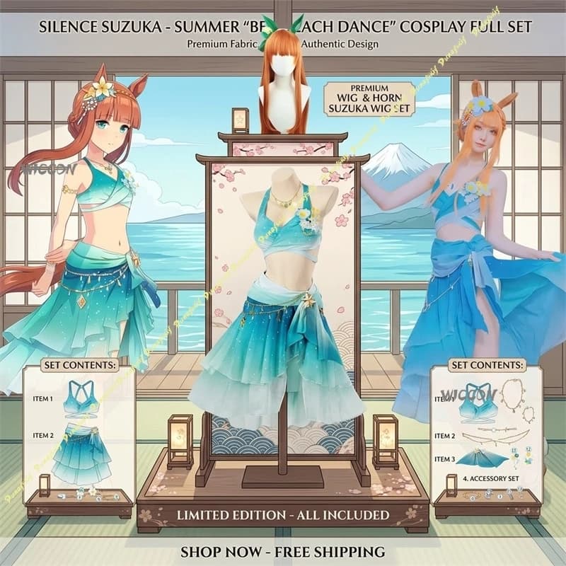 Pretty Derby Costume Silence Suzuka Cosplay Swimsuit Cos High Quality Costume Set With Clothes,Wigs Hallowen Play Role Clothes