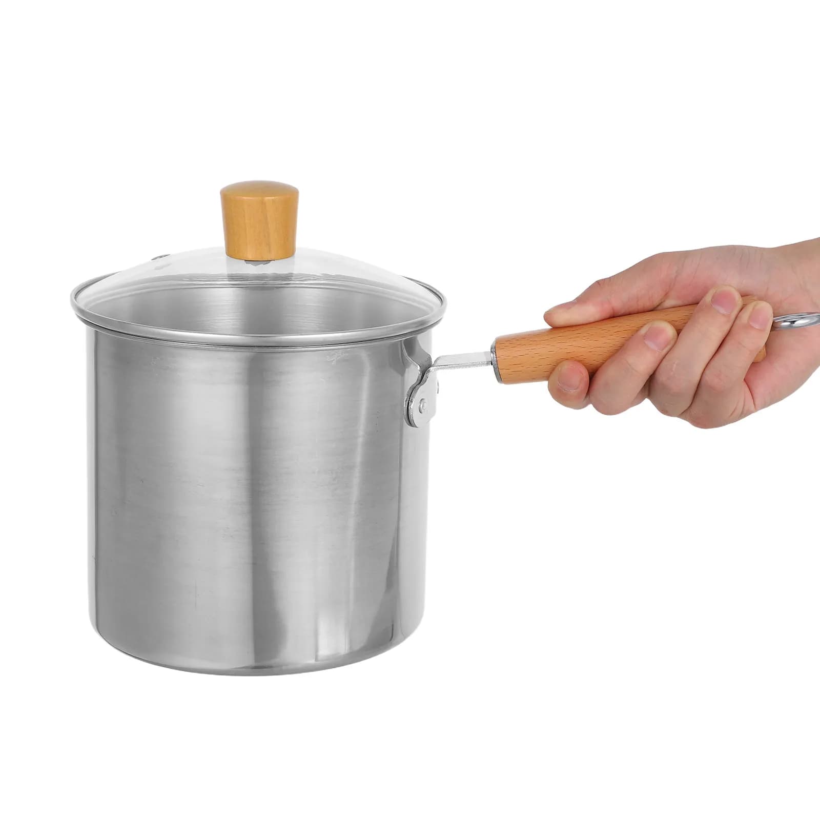 Pentola per Frittura Profonda in Acciaio Inossidabile da 3L con Manico Singolo e Cestello, Padella Compatta Multifunzionale per Cucina