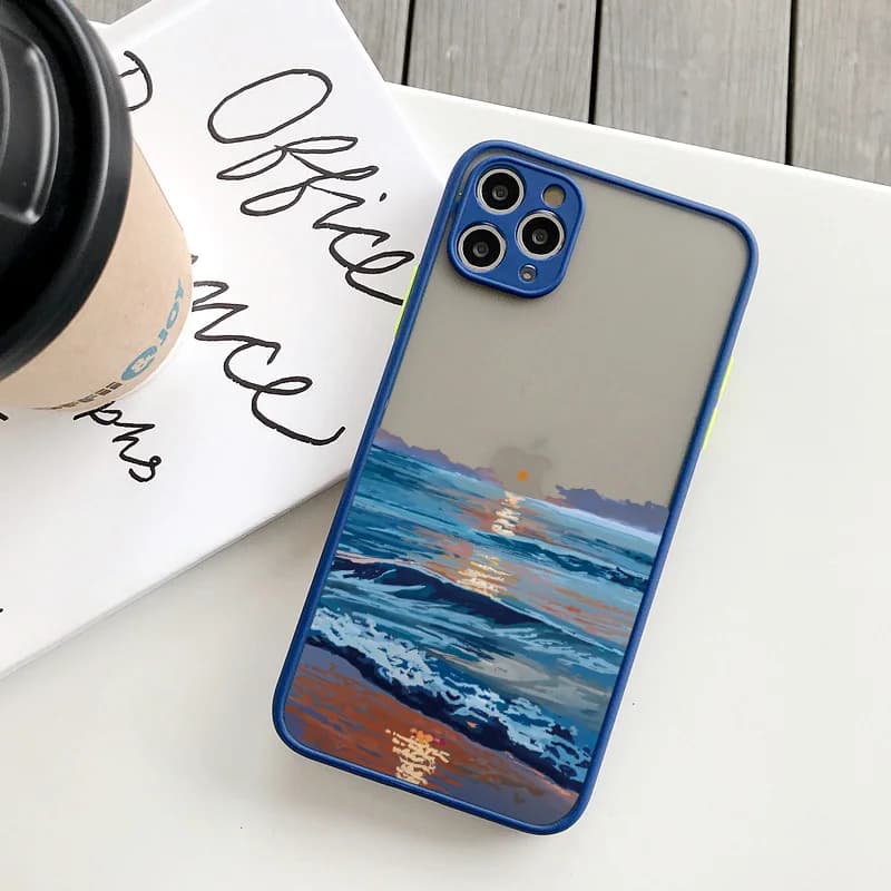Cover per iPhone 17 16 15 13 12 11 14 Pro Max X XS XR Max con motivo a onde oceaniche in acquerello, antiurto