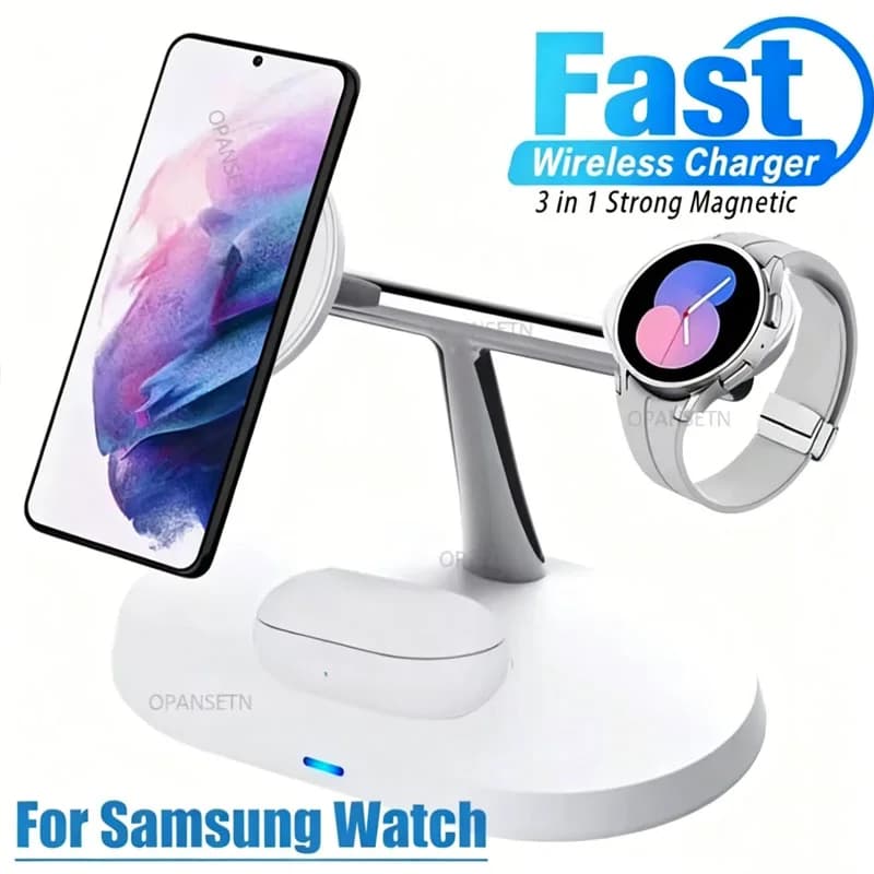 Rechargeable dock station for 3 in 1 30 W Magnetic Wireless Charger for Samsung Galaxy S25 S24 Watch 8 7 6 5 4 3 2 Active 1 2 Audiences