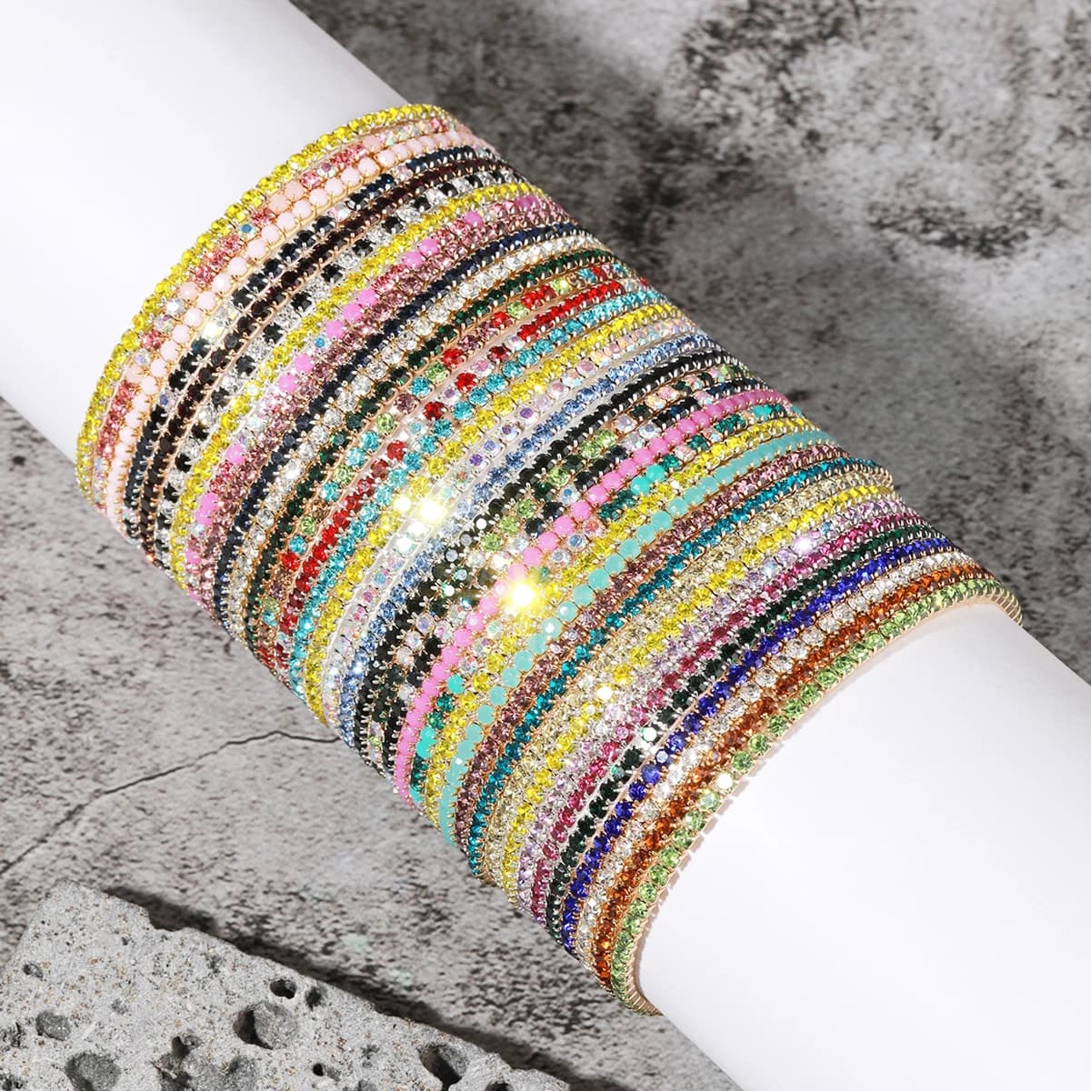 Set di braccialetti regolabili intarsiati con strass colorati scintillanti a fila singola da 10/20 pezzi