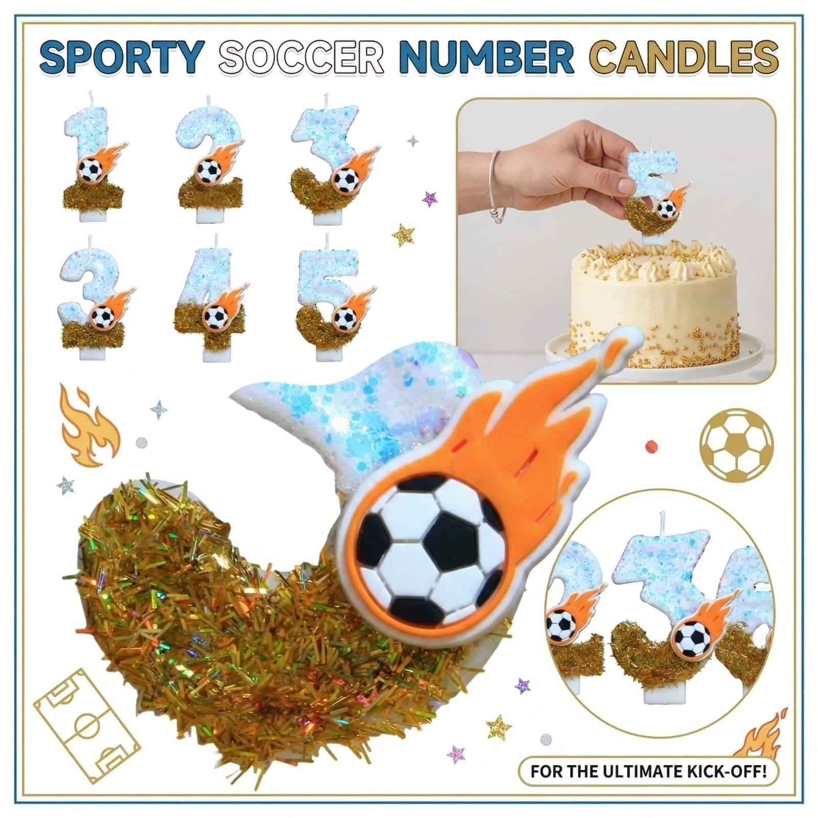 Candles shaped as number 0 to 9 for birthday football theme, cake decorations for football theme birthday parties for boys.