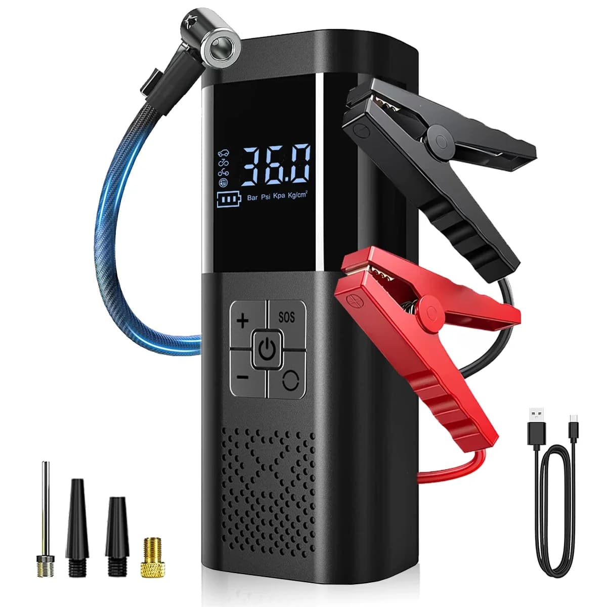 Avviatore di emergenza per auto portatile Compressore d'aria 150PSI Gonfiatore rapido per pneumatici Power Bank Pompa d'aria a pressione precisa per pneumatici per auto