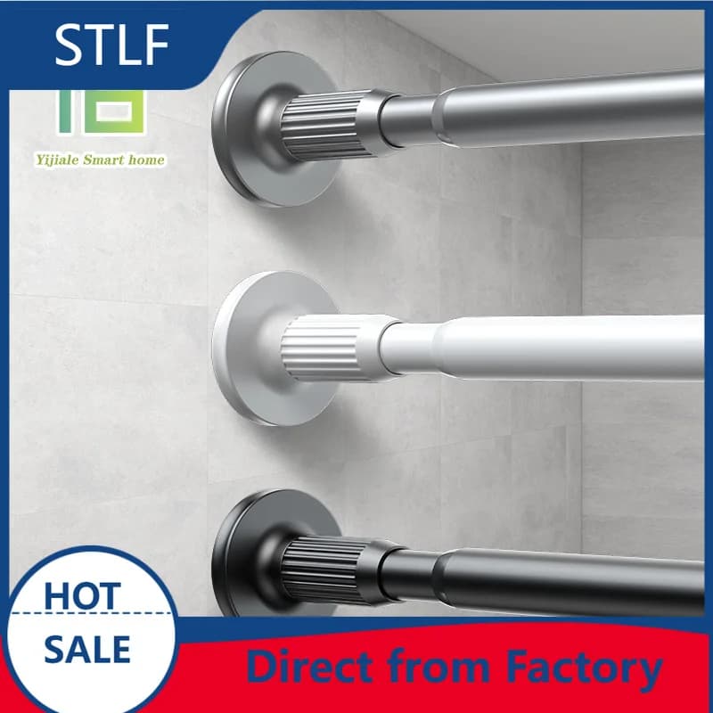 sttl 2025 Punch Free Adjustable Telescopic Curtain Rod Poles Shower Curtain Rod Set for Bathroom curtains not included