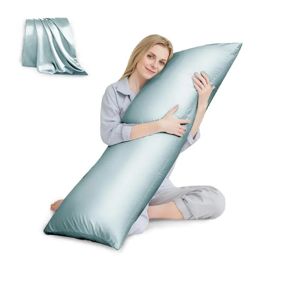 Body cushion with satin pillow, adult pillow, removable lining, blue ice 20x54
