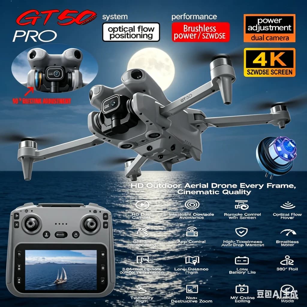 Drone RC GT50 PRO Mini 5 Pro con Doppia Fotocamera 8K HD, WiFi, GPS, 20 Minuti di Volo, Quadricottero per Fotografia Aerea, Giocattolo Telecomandato UAV