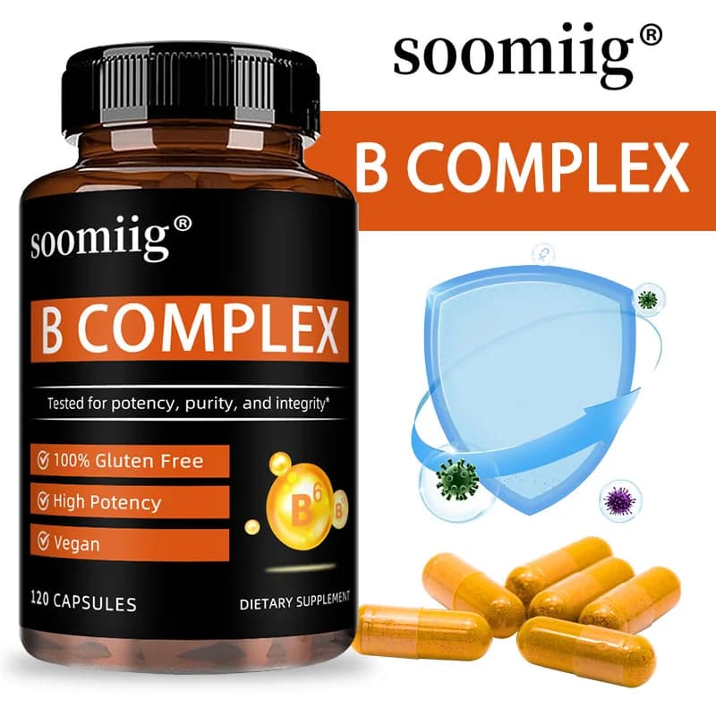Complex vitamin B supplement - Immune support Energy metabolism for hair skin nail health, vegan capsules