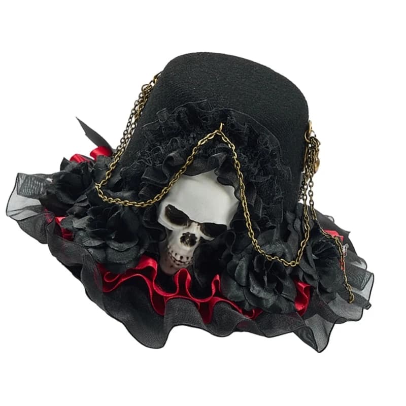 Q6PF Mini fermaglio per capelli per cappello a cilindro in stile con dettaglio testa teschio e accessorio per con