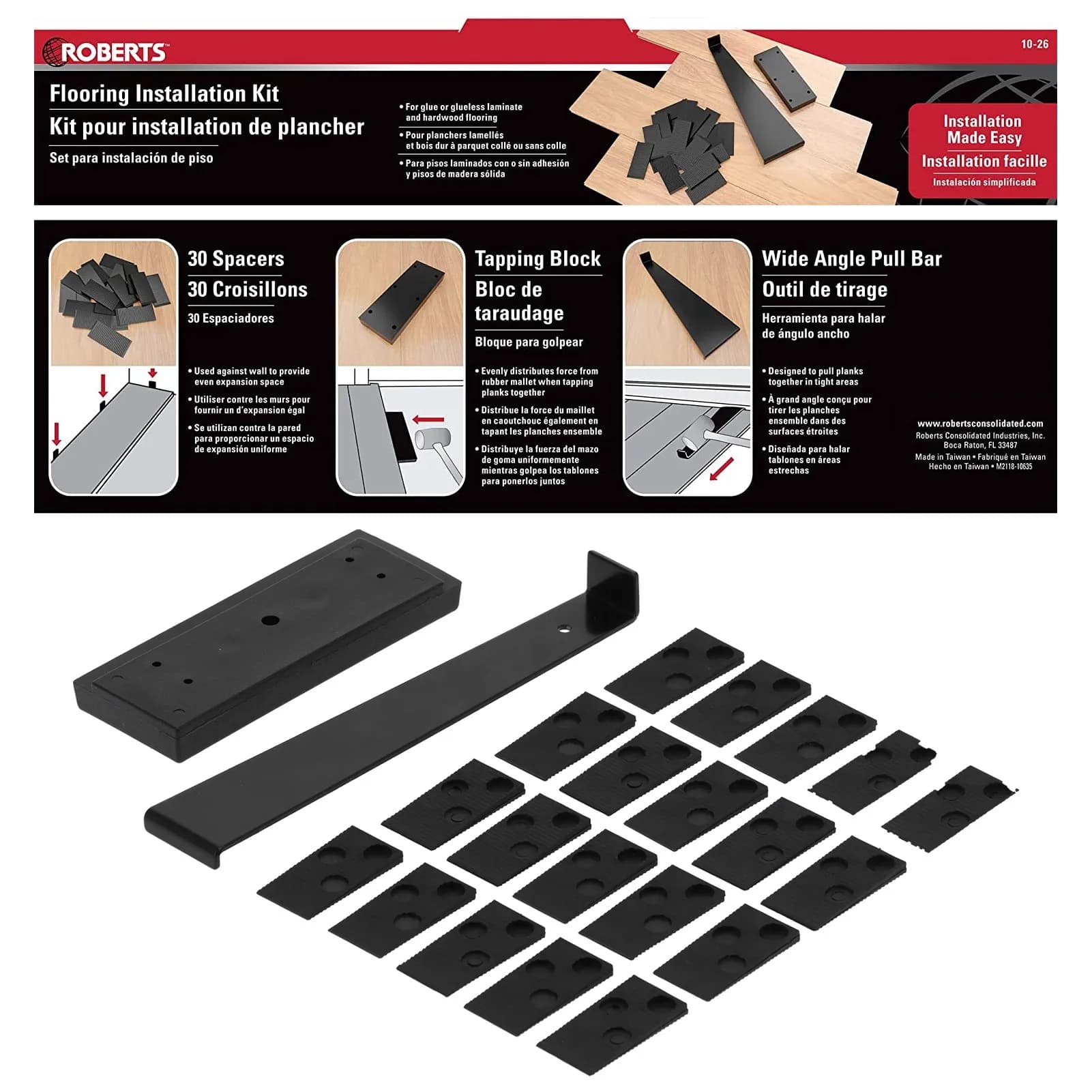 Set di strumenti per pavimenti, kit di installazione per pavimenti Set di strumenti per l'installazione di pavimenti in legno laminato Blocco di maschiatura con barra di trazione distanziale