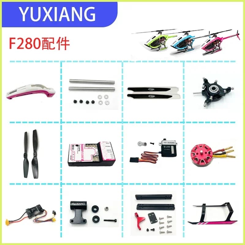 YUXIANG F280 6CH 3D RC Elicottero Tutti i pezzi di ricambio Telecomando Pala Pala Motore Servo CCPM Piuma Albero Albero Principale