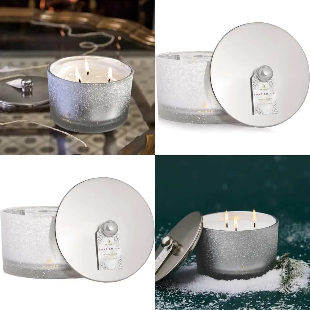 Candele in Barattolo Effetto Floccato - Profumazioni Natalizie Abete Siberiano, Legno di Cedro e Legno di Sandalo (3 Stoppini, 18 oz)