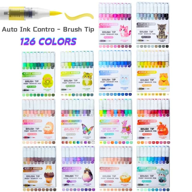 ROSYMENG 126/9 Colori Diretti Liquidi Vernice Acrilica Penne Pennello Pennarello Colore per la Pittura PK LANGUO FAI DA TE Rifornimenti di Arte di Cancelleria