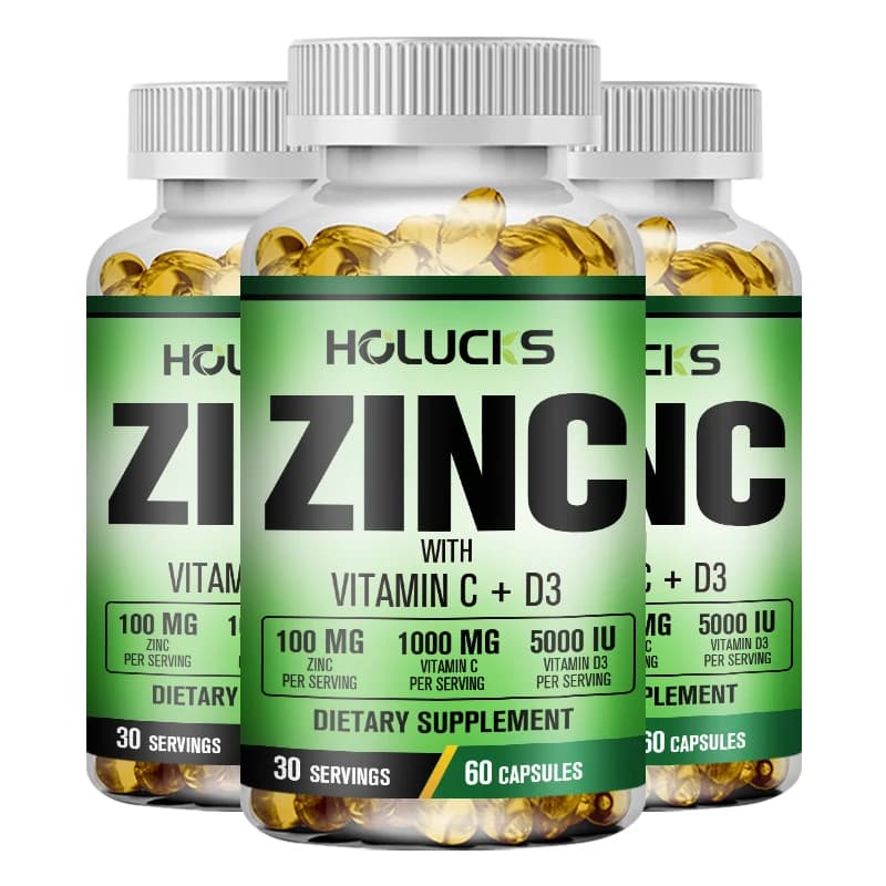 HOLUCKS Integratore di Zinco, con Vitamina C e D3, Supporta il Rafforzamento Immunitario Avanzato, i Livelli di Energia e il Benessere di Tutto il Corpo per Uomini e Donne