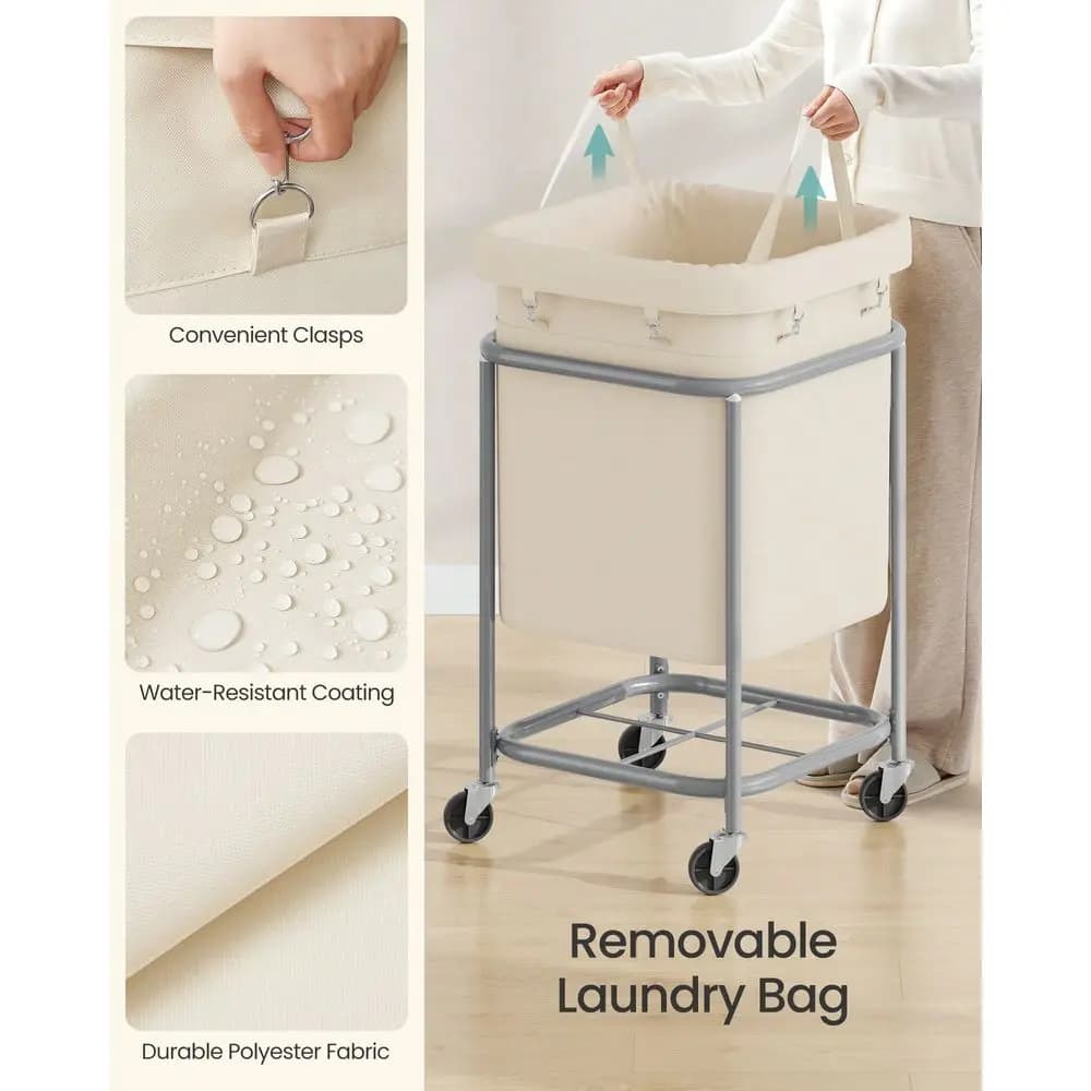 45Gallon 170 L Laundry Basket With Wheels, Rolling Square HeavyDuty Laundry Hamper Cart With Steel Frame And Removable Bag, 2 L