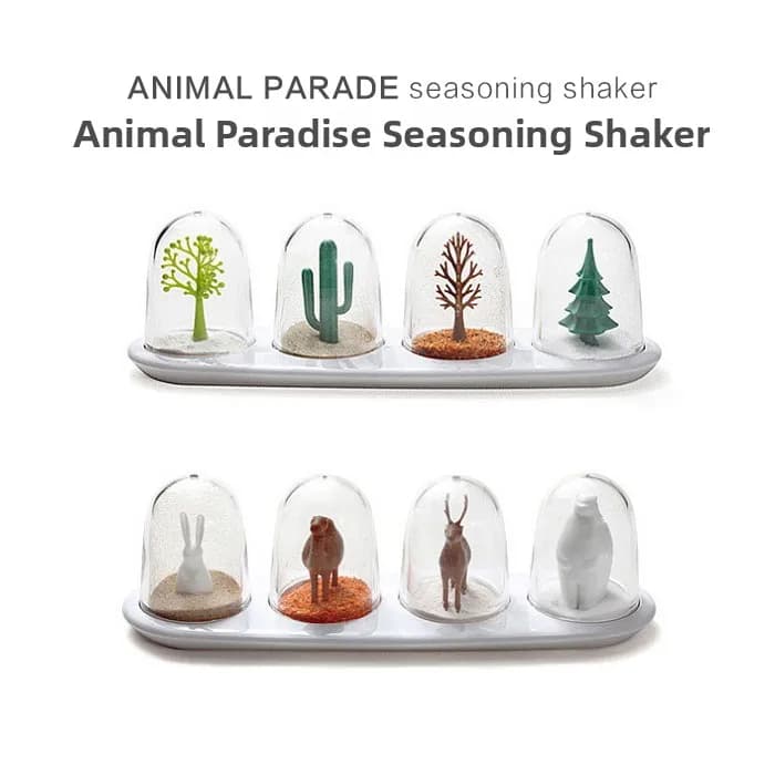 Adorabile Set di Barattoli per Spezie a Forma di Animali, Scena Foresta Carina, Oggetti Decorativi per Tavola da Pranzo, Set Zuccheriera e Saliera in Vetro Esagonale