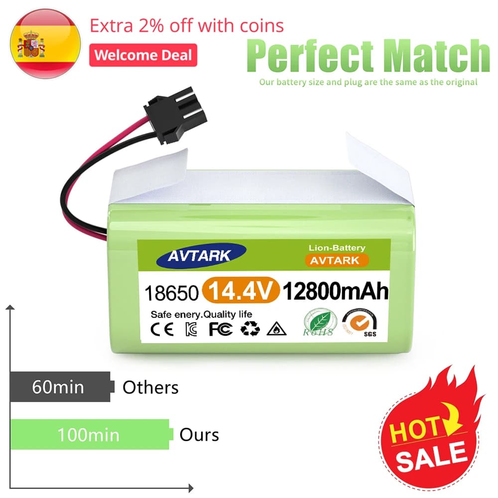 Batteria Li-lon 4S1P,18650 14.4V 12800mAh per aspirapolvere Cecotec Conga 1290 1390 1490 1590 Genio deluxe 370 gutrend echo 520