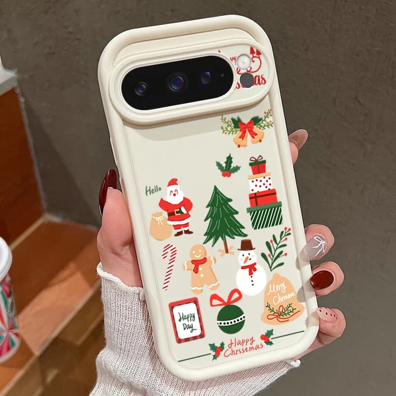 Happy Christmas Pattern Soft TPU Phone Case For Google Pixel 8 Pro 8A 9 Pro XL 7A Shockproof Silicone Cover For Pixel 9 8 7 Pro