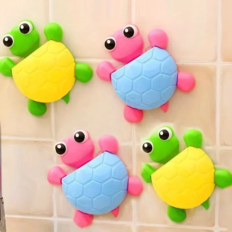 1pc-carino del fumetto a forma di tartaruga dentifricio cremagliera forte ventosa portaspazzolino in plastica porta denti di aspirazione a parete del bagno