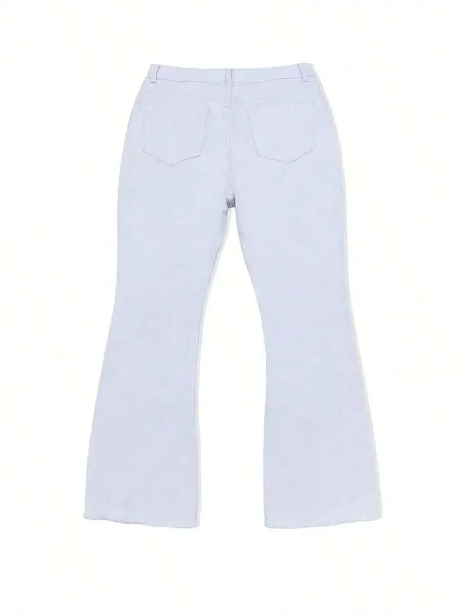 Jeans a gamba larga a vita alta in denim bianco casual da donna