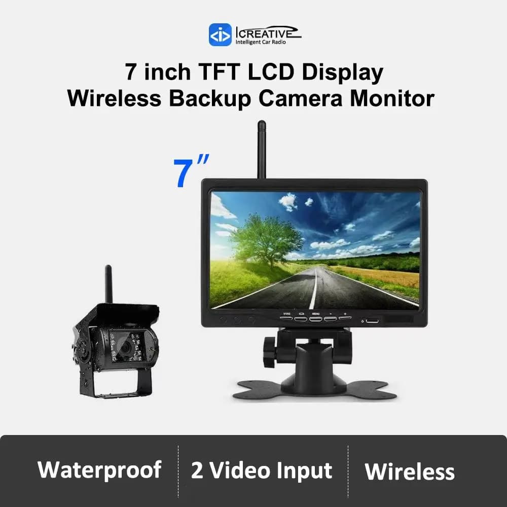 12V-24V Wireless 7 "Monitor per auto Backup Vista posteriore Imballaggio Telecamera impermeabile per camion Bus RV Rimorchio Escavatore 2.4G WiFi