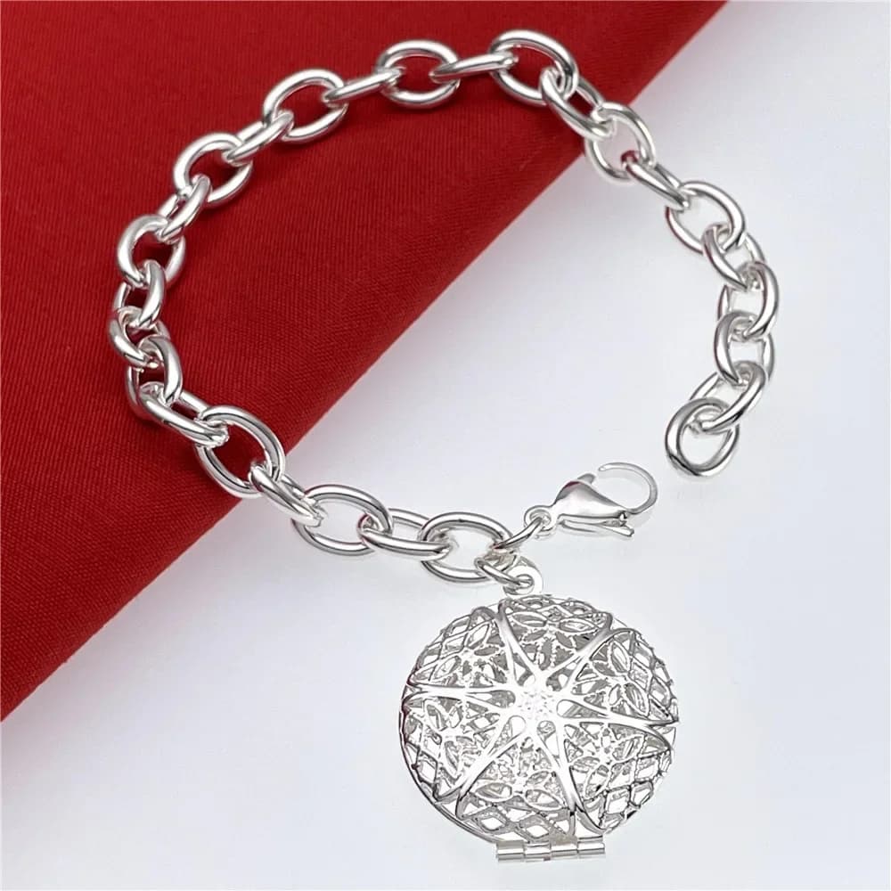 925 Sterling Silver Vintage round photo frame pendant Bracelet for Women Fashion party wedding designer Jewelry Gift