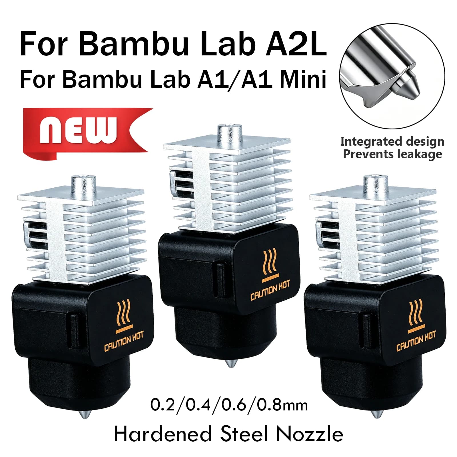 Upgraded Hotend Kit For Bamb Lab A2L Fast Speed Hot End Assembly 0.2mm/0.4mm/0.6/0.8 Hardened steel Nozzle A2L 3D Printer Part