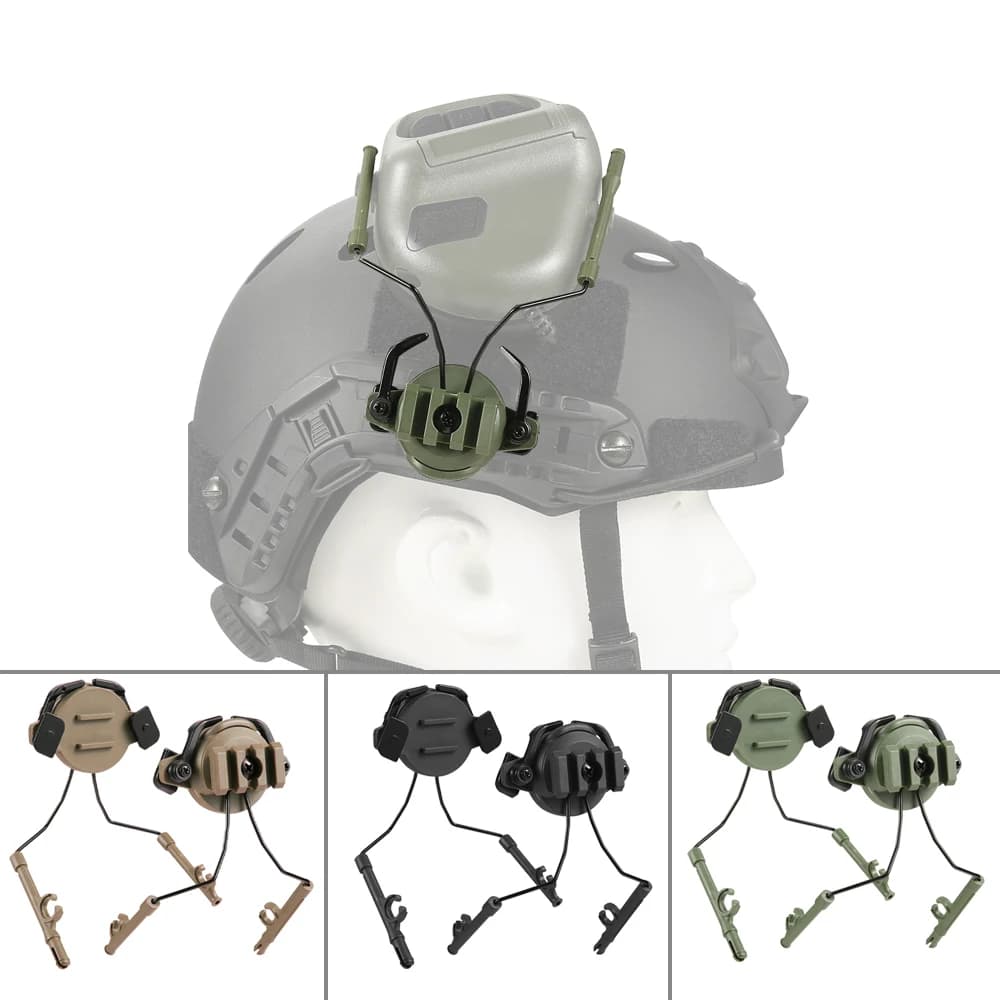 Supporto per cuffia tattico Adattatore per sospensione su binario per casco Supporti per binario rapido Rotazione a 360 gradi Staffa per supporto per cuffia per paintball softair