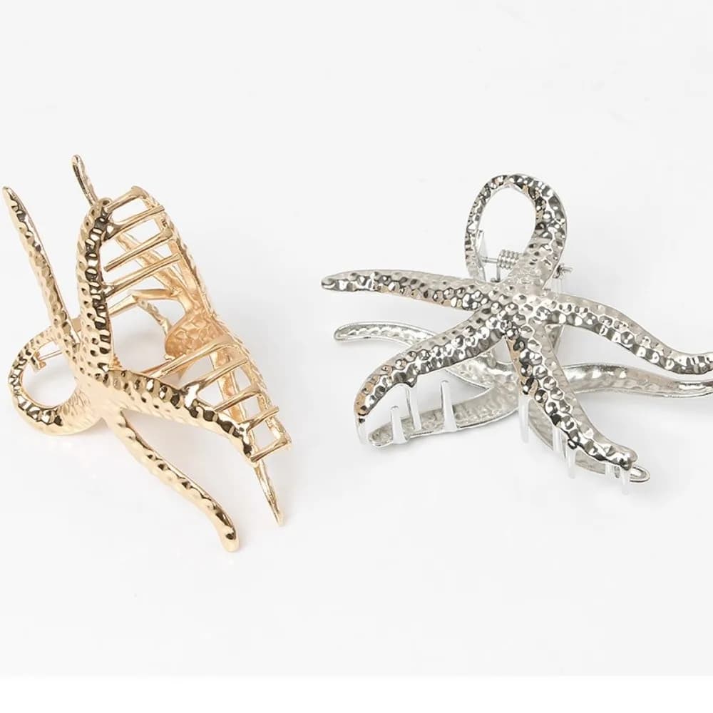 New Ocean Style Starfish Hair Claw Clip Metal Large Hair Barrettes Gold Textured Hairpin Headwear