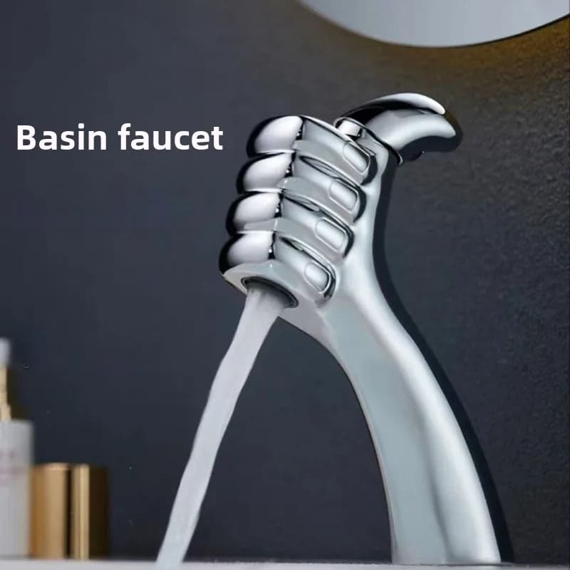 Casa di fascia alta Tutto in rame Bagno Hotel Bagno Viso Lavabo creativo Rubinetto caldo e freddo Specchio Argento brillante Super pollice