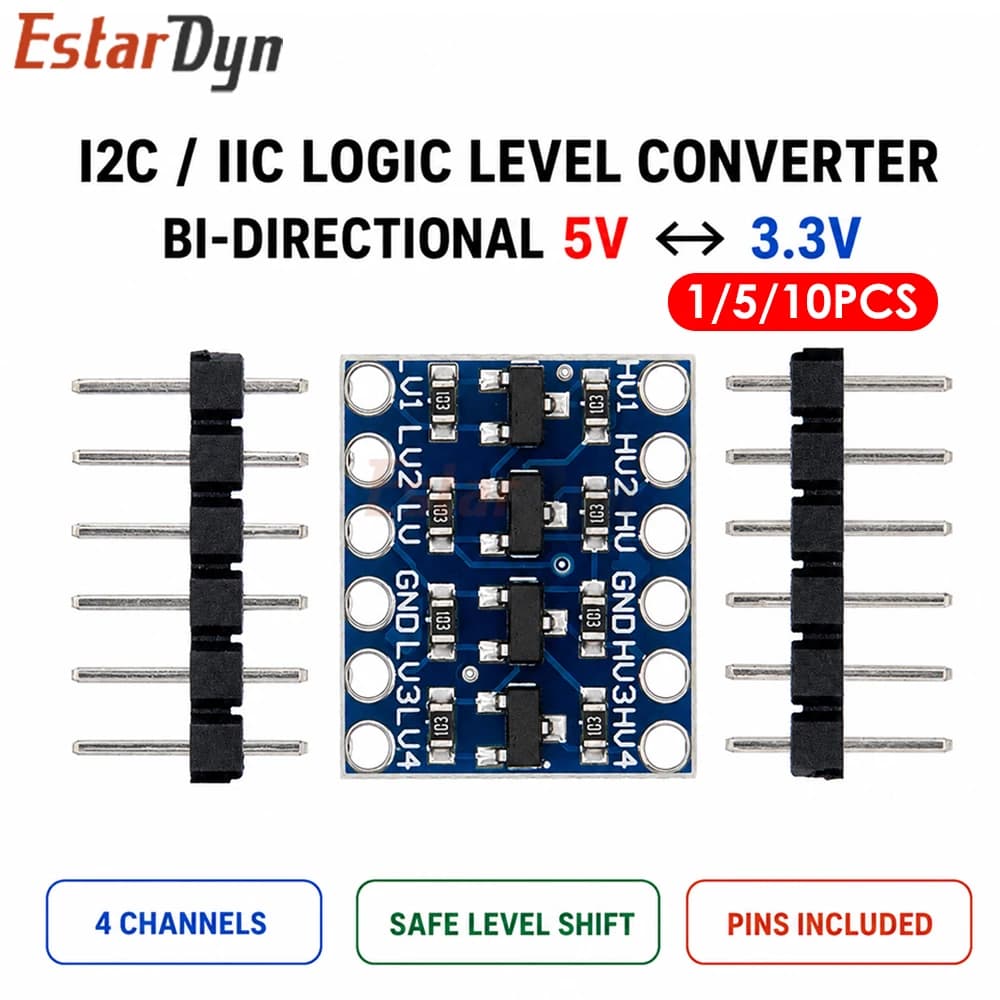 Estardyn 1/5/10pcs 4-Channel I2C Logic Level Converter Bidirectional 5V to 3.3V Module for Raspberry Pi Sensor DIY