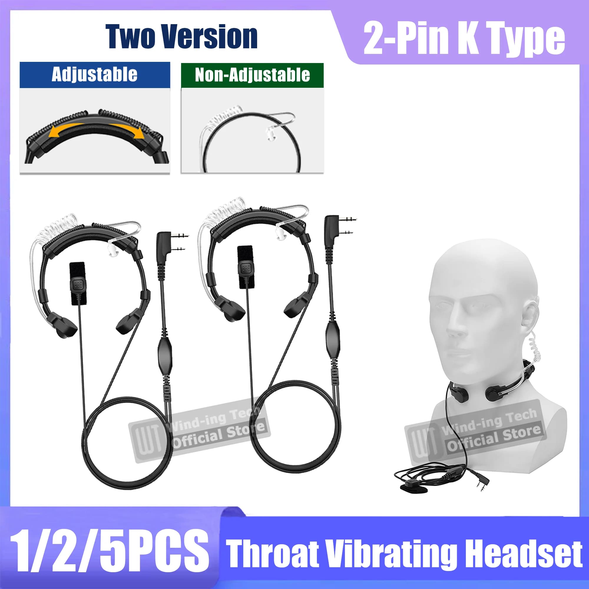 1/2/5PCS Allungabile Regolabile Acustica Gola Microfono Auricolare Tattico Tubo Acustico cuffia Per Baofeng Quansheng Walkie Talkie