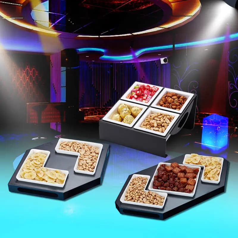 Piatti per snack da bar, scaffali a griglia creativi, piatti per dim sum, piatti per snack di frutta secca in ferro battuto
