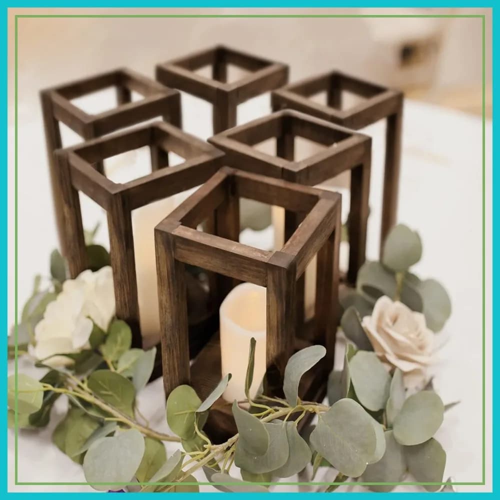 Set di 12 Lanterne in Legno, Decorazione Rustica per Tavoli da Matrimonio, Portacandele Stile Fattoria, Regalo per Casette di Campagna