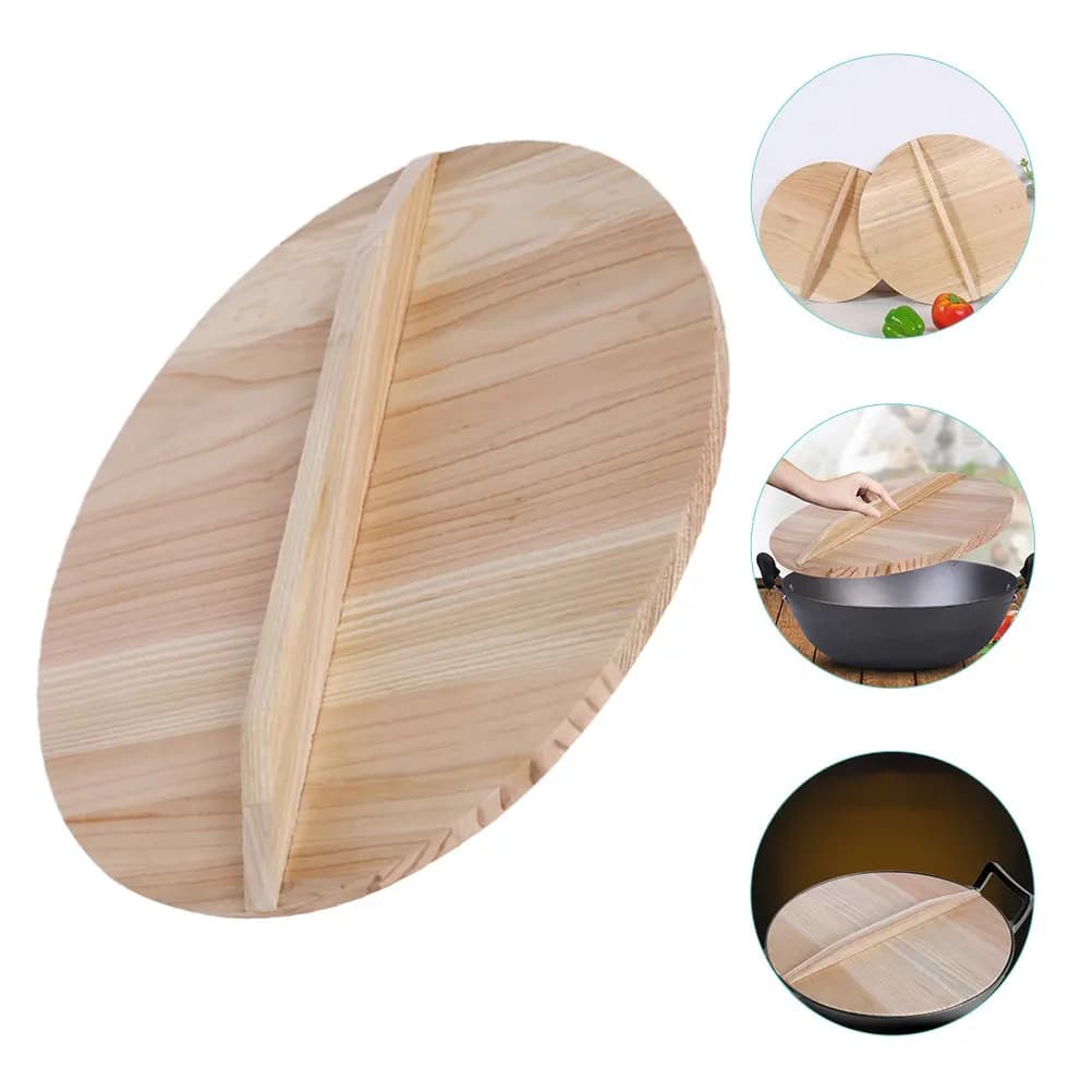 Coperchio per Wok in Legno di Cedro Naturale Spesso 22Cm, Texture Liscia ed Elegante, Anti-scottatura, per Wok Cinese, Padella e Barattolo