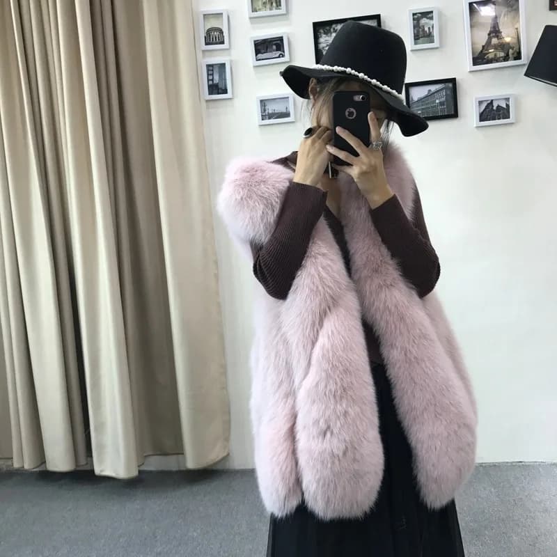 Medium and Long Big Water Drop Vest Imitation Fox Hair Thin Large Size Fluff Vest Jacket High Appearance Level Coat New Fur Vest