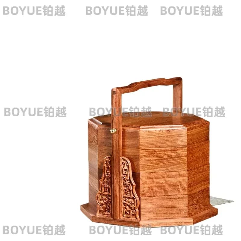 Vintage Carved Rosewood Storage Basket Lidded Wooden Dessert Box Solid Food Container Retro Lunch Organizer