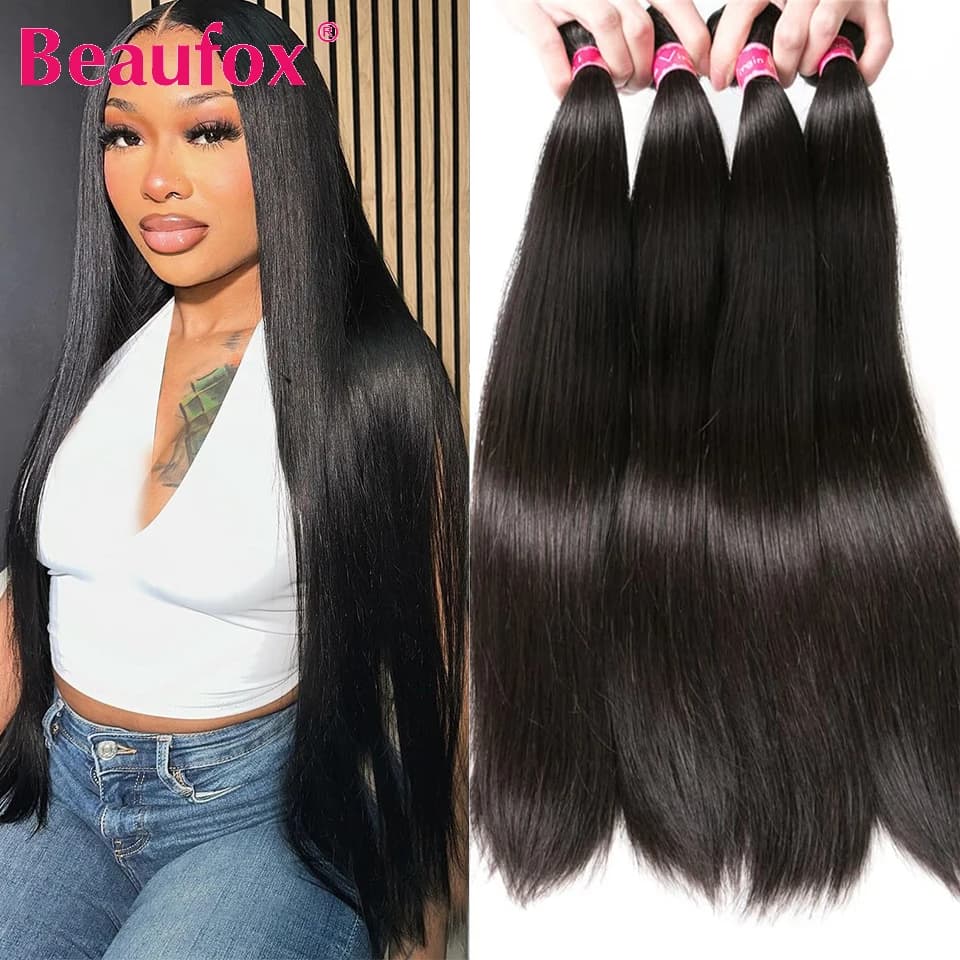 Fasci di capelli umani lisci Beaufox fasci di tessuto di capelli malesi capelli umani neri naturali 1/3/4 fasci di capelli umani lisci Remy